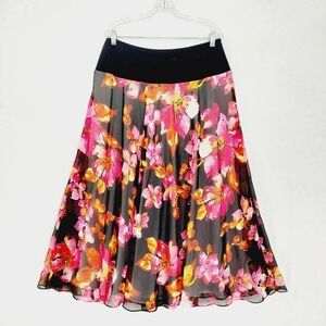 Jones New York Black & Pink Floral Sheer A-Line Flared Mini Skirt 5143